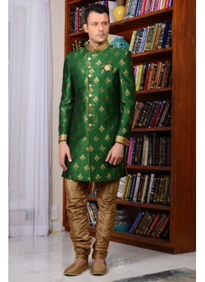 Green Indowestern Style Sherwani For Groom