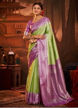 Green Kanchipuram Silk Weaving Classic Saree