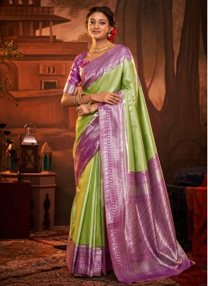 Green Kanchipuram Silk Weaving Classic Saree