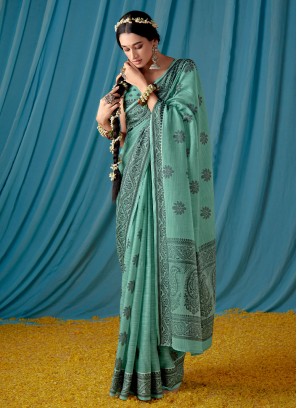 Green Lucknowi work Mehndi Trendy Saree