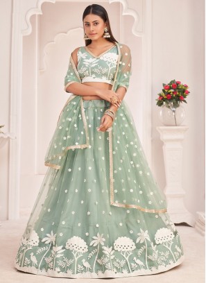 Green Net A Line Lehenga Choli