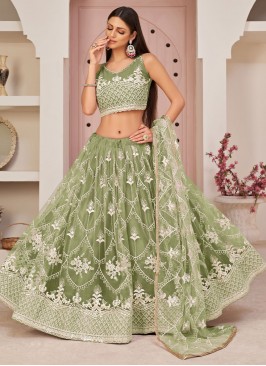 Green Net Ceremonial Trendy Lehenga Choli