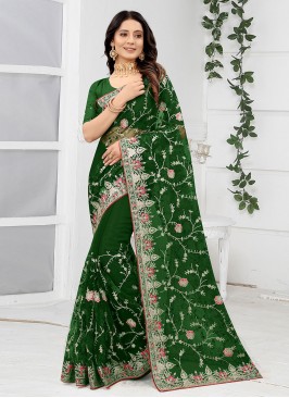 Green Net Designer Saree