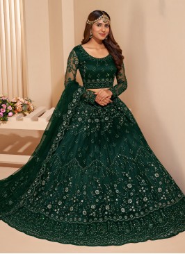 Green Net Wedding A Line Lehenga Choli