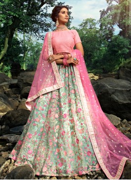 Green Net Zari Trendy Lehenga Choli