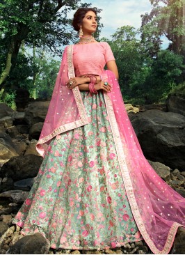 Green Net Zari Trendy Lehenga Choli