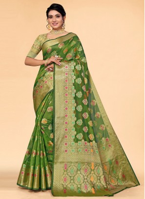 Green Organza Classic Saree