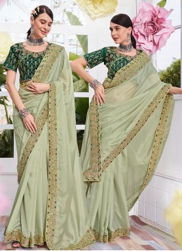 Green Organza Engagement Classic Saree