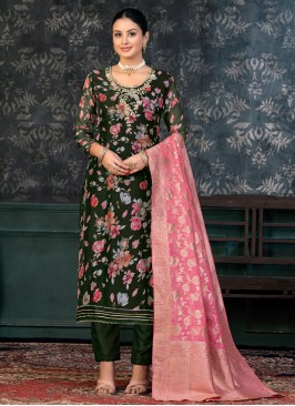 Green Organza Handwork Trendy Salwar Suit