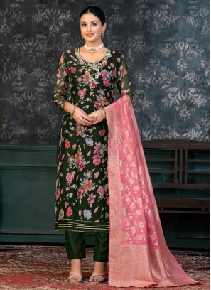 Green Organza Handwork Trendy Salwar Suit