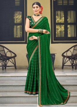 Green Party Chiffon Contemporary Saree