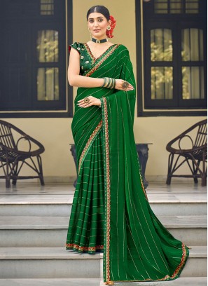 Green Party Chiffon Contemporary Saree