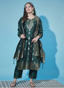 Green Party Cotton Silk Readymade Salwar Suit