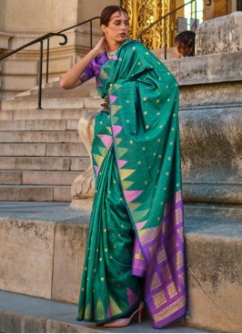 Green Party Khadi Silk Classic Saree