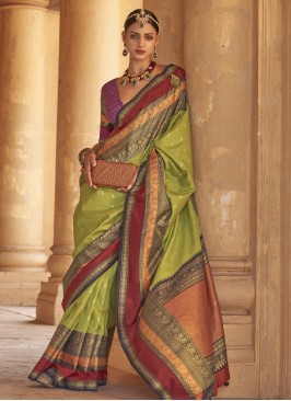 Green Patola Print Engagement Contemporary Saree