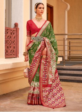 Green Patola Print Silk Traditional Saree