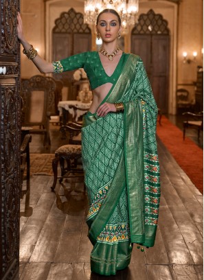 Green Patola Silk  Contemporary Style Saree