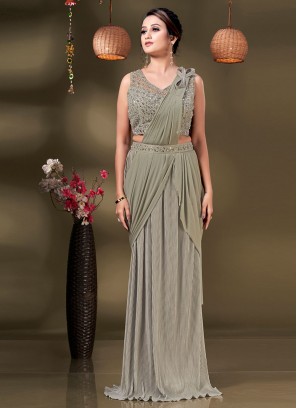 Green Plain Imported Contemporary Saree