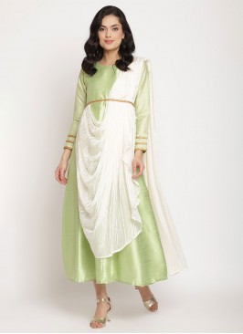 Green Poly Silk Party Wear Kurti