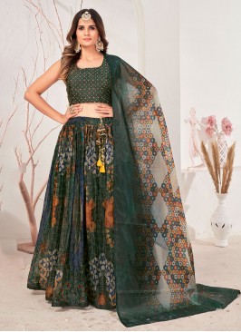 Green Print Readymade Lehenga Choli