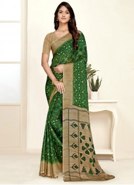 Green Printed Chiffon Trendy Saree