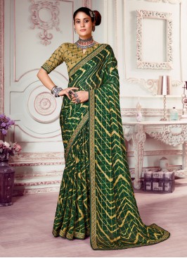 Green Printed Contemporary Style Saree