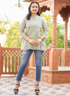 Green Printed Festival Casual Kurti