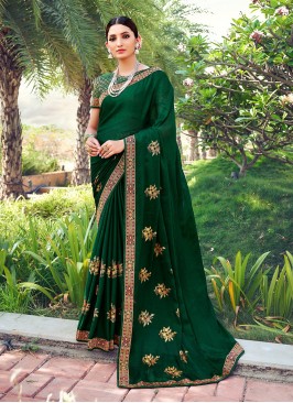 Green Printed Silk Classic Saree