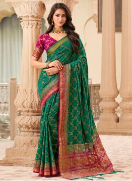 Green Raw Silk Classic Saree