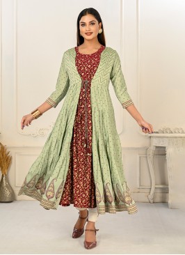 Green Reception Cotton Designer Kurti