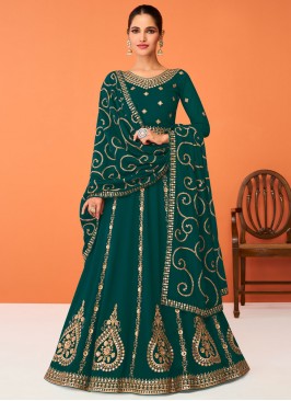 Green Reception Georgette Anarkali Salwar Kameez