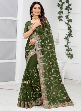 Green Resham Festival Contemporary Saree