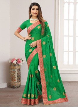 Green Resham Georgette Contemporary Saree