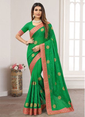 Green Resham Georgette Contemporary Saree