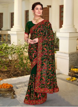 Green Resham Reception Trendy Saree