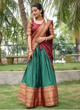 Green Sangeet Cotton Designer Lehenga Choli