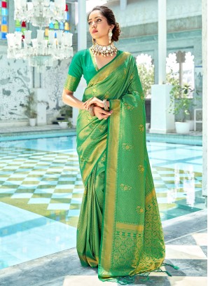 Green Sangeet Kanjivaram Silk Saree