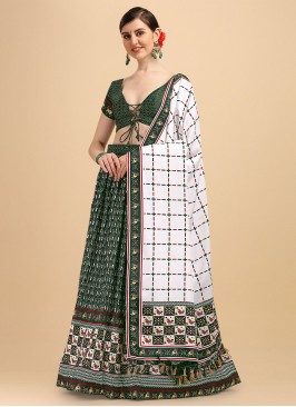 Green Satin Ceremonial Lehenga Choli