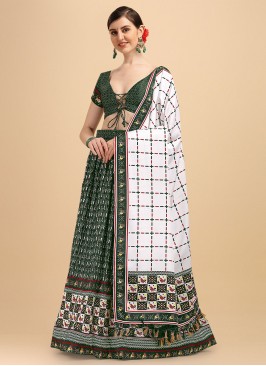 Green Satin Ceremonial Lehenga Choli