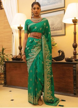 Green Satin Ceremonial Trendy Saree