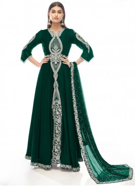 Green Satin Floor Length Anarkali Suit