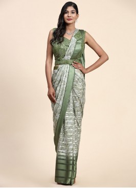 Green Satin Silk Classic Saree