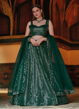 Green Sequins A Line Lehenga Choli