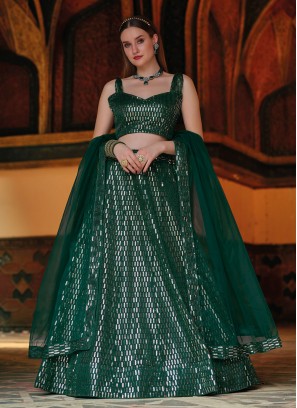 Green Sequins A Line Lehenga Choli