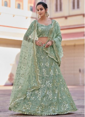 Green Sequins Mehndi Lehenga Choli