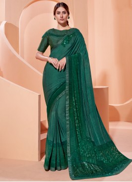 Green Sequins Mehndi Traditional Saree