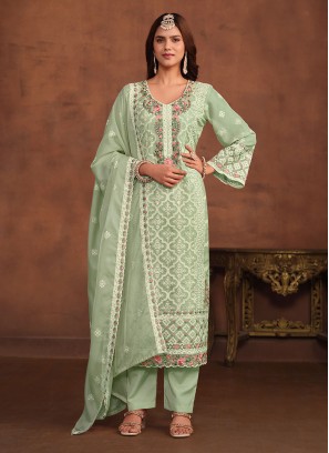 Green Sequins Organza Salwar Suit