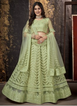 Green Sequins Party A Line Lehenga Choli