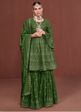 Green Sequins Silk Designer Pakistani Suit