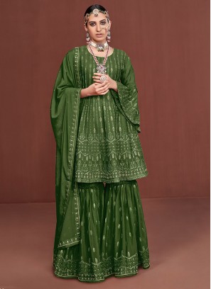 Green Sequins Silk Designer Pakistani Suit